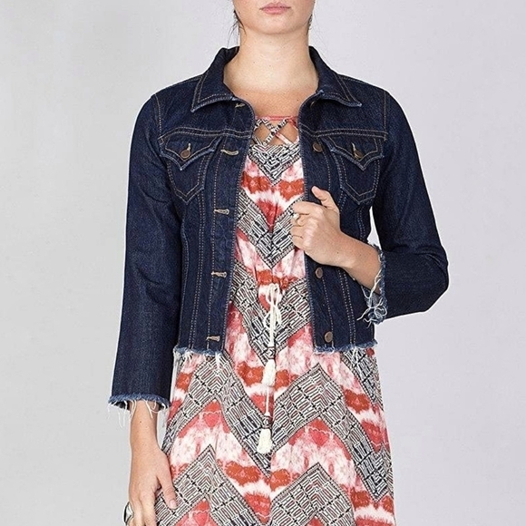Miss Me denim jacket raw hem frayed indigo blue Small - Picture 2 of 9